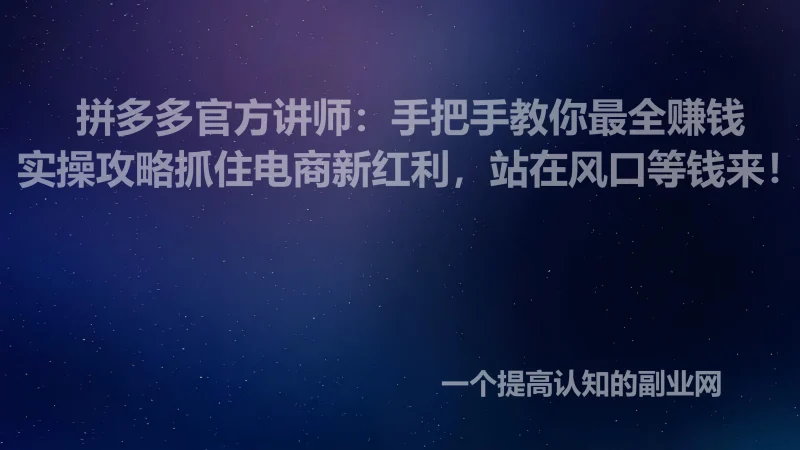 拼多多官方讲师：手把手教你最全赚钱实操攻略，抓住电商新红利，站在风口等钱来！-创分享