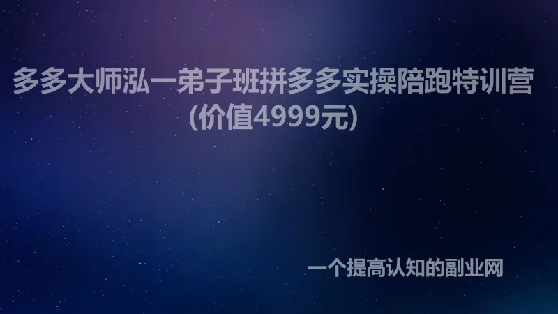 多多大师泓一弟子班拼多多实操陪跑特训营(价值4999元)-创分享