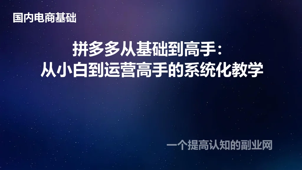 拼多多从基础到高手：从小白到运营高手的系统化教学-创分享