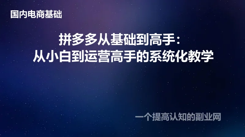 拼多多从基础到高手：从小白到运营高手的系统化教学-创分享