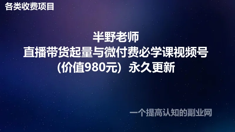 半野老师-直播带货起量与微付费必学课视频号(价值980元)  永久更新-创分享